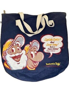 RARE Vintage 1985 Captain Santa Tote Bag Joymark Design Navy Blue Canvas Zipper